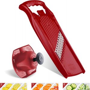 Coupe-L&eacute;gumes Onde-Gaufre Powerline + Porte-Fruit (2 Pi&egrave;ces)-Coupe-L&eacute;gumes Ondul&eacute;-Coupe Vague & Gaufrette-Set Pour Frites & Gaufrettes De Pommes De Terre (Rouge) - Neuf