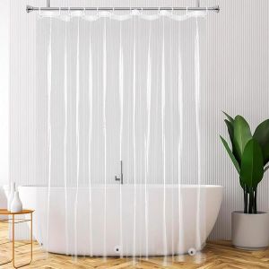 KALANKA-Rideau Douche Transparent 180x180cm, Rideau de Douche Transparent PEVA Imperm&eacute;able avec 3 Aimants et 12 Anneaux, Anti Moisissure Rideau Baignoire pour Salle de Bain, pour Baignoire - Neuf