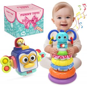ERYI-Jouet Bebe 1 An,2 En 1 Montessori Jeux Avec Cube D'Activité Bébé,Jouets Empilables,Cadeau Bebe 1 2 An,Jouet Enfant 1 2 Ans Jeux Sensoriels Éducatif Filles Garçons - Neuf