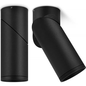 KAL-2 Pcs Spot En Saillie Orientable Noir, Spots De Plafond Avec Douille Gu10, Ronde Plafonnier Spot En Aluminium, Plafonnier Spot Led Orientable Pour Murs Et Plafonds, Ampoule Non Incluse - Neuf
