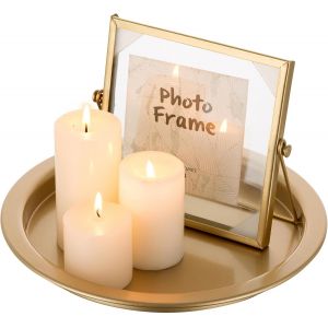 Bougeoir Décoratif 25cm, Bougeoir Doré pour Bougies Piliers Bougeoir Rond en Métal pour Table à Café Organisateur de Plateau de Bougies pour Table à Manger Cuisine Salle de Bain - Neuf