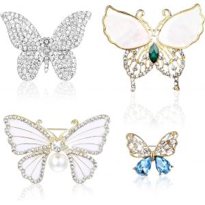 Kjdal-Lot De 4 Broches Papillon Pour Femme,Broches En Perles De Strass Broches Papillon En Cristal À La Mode Pince À Épingle Élégante Badge Doré Pour Écharpe Manteau Vêtements Mariage - Neuf