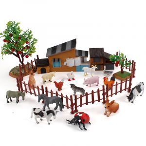 Ensemble Figurines Animaux de Ferme - Jouet &Eacute;ducatif Simulation Animaux Domestiques avec Maison, Cl&ocirc;ture et Arbres - Cadeau Id&eacute;al pour Jeux d'Imitation Enfants - Neuf