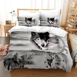 Ensemble De Literie Housse De Couette Loup Motif Animal,Parure De Couette Animaux Avec Taies D'oreillers,Sets De Housse Couette En Microfibre,Motif D Loup Sauvages (Loup-, X Cm) - Neuf