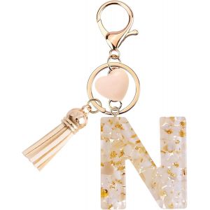Kal-Porte-Cl&eacute;s Pour Fille - Pendentif En Forme Coeur - Porte-Cl&eacute;s Avec Lettre Porte-Cl&eacute;s Fille Initiale- Cadeau Pour Femme Gland Or Porte Clef Femme - Neuf
