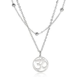 Kal-Collier Om Indien Pour Femme Avec Pendentif En Acier Inoxydable Symbole Sanskrit Aum Om Ohm Bijou Pour Homme, Acier Inoxydable, Pas De Gemme - Neuf