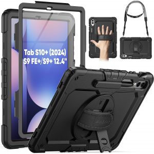 Subzonal-Coque Pour Samsung Galaxy Tab S10+ Plus / S9 Fe+ Plus / S9 Plus 12,4"" 2024/2023, Coque Antichoc Avec Protecteur D'écran, Support Rotatif À 360°/Dragonne, Bandoulière, Porte-Stylo, Noir - Neuf