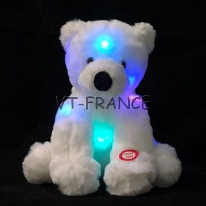 Ours Peluche Lumineux LED, Couleur: Blanc, Taille: 23cm - Neuf