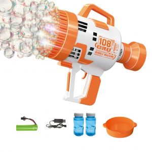 Machine A Bulles 108 Trous, Pistolet A Bulles Automatique Avec Lumiere Coloree, Souffleur De Bulles Electrique Pour Enfants, Activite De Fete En Plein Air D'ete, Cadeau D'anniversaire - Neuf
