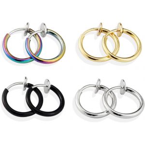 Kal-4 Paires Liuxn Boucles D'oreilles Non-Perc&eacute;es Boucles D'oreilles Fake Clicker Nose Ring Ear Clip Body Jewelry, Bijoux Boucles D'oreilles Anneau Clips D'oreilles Non-Perc&eacute;es Clicker Acier Inoxydab - Neuf