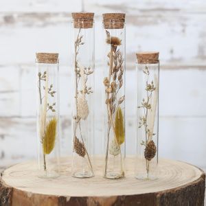 Fleurs S&eacute;ch&eacute;es dans Tube &agrave; Essai avec Bouchon en Li&egrave;ge 4pcs,D&eacute;coration de Fleurs S&eacute;ch&eacute;es Naturelles dans Bouteille en Verre,Mariage Champ&ecirc;tre (Naturel) - Neuf