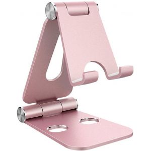 Support T&iquest;&iquest;l&iquest;&iquest;phone, Support Tablette, Support Dock pour T&iquest;&iquest;l&iquest;&iquest;phone Portable Tablette et eBook, Support de Bureau en Alliage d'Aluminium Pliable, Angle R&iquest;&iquest;glable - 163 g Chacun, Or Rose - Neuf