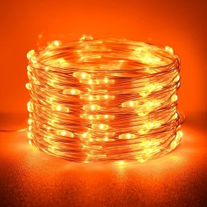 Kal-Lumières D'halloween, Guirlandes Lumineuses D'automne Orange, 16.4ft/5m 50leds Mini Guirlande Lumineuse Led A Pile Extérieur Et Intérieur Décoration Pour Halloween Chambre Noël Maison,Orange - Neuf