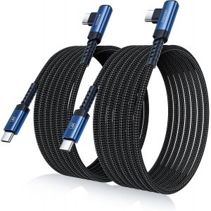 DDA-Cable USB C [2M+2M] USB C vers USBC Coudé 60W, Câble Type C Charge Rapid Tressé en Nylon Durable Compatible avec iPhone 15 Plus Pro Max MacBook Pro iPad Galaxy S24 Plus Ultra S23 - Neuf