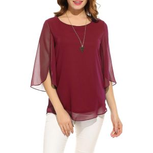 Utigh-Tunique En Mousseline De Soie Pour Femme - Col Rond - Grandes Tailles - Demi-Manches - Pour L'été - Coupe Ample - Neuf