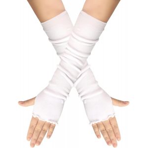 1 Pair Lotus Leaf Stretch Arm Warmers Elbow Length Thumb Open Arm Warmers For Winter Autumn Women Girls - Neuf