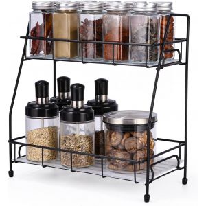 Jexnovashop-Tag&egrave;re &Agrave; &Eacute;pices &Agrave; 2 &Eacute;tages En M&eacute;tal Pour Cuisine Et Salle De Bain, &Eacute;tag&egrave;re De Cuisine Debout Pour Plan De Travail, &Eacute;tag&egrave;re &Agrave; &Eacute;pices, Organisateur D'armoire De Cuisine Pour Un Rangement Pe - Neuf