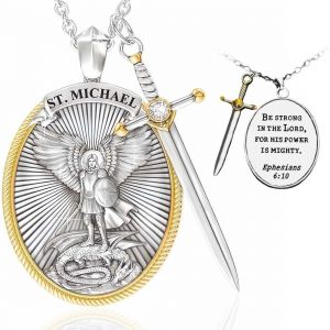 Tianyi-Collier Archange Michael Collier Pendentif Bouclier &Eacute;p&eacute;e Crucifix Pendentif Catholique Religieux Bijoux Amulette De Protection M&eacute;daille Homme Femme - Neuf