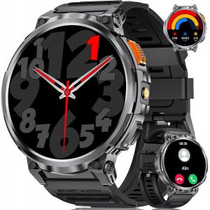 Montre Connect&eacute;e Homme 1,85'' Hd Grand &Eacute;cran/Led Lampe/730Mah Batterie,Smartwatch Avec 120+ Modes Sportifs,24/7 Moniteur De Fr&eacute;quence Cardiaque Et Sommeil Pour Android Ios (2 Silicone Bracelet) - Neuf