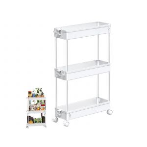 Chariot de rangement mobile &agrave; 3 niveaux, blanc - Neuf