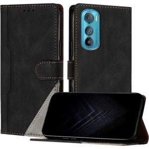 Kal-Étui Pour Motorola Moto Edge 30, Housse En Cuir Pu Avec [Protection Antichoc Tpu] [Fonction Support] [Porte-Cartes ] Antichoc Magnétique Coque Pour Moto Edge 30 - Noir - Neuf