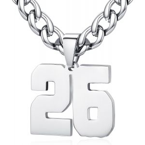 Trahoo-Homme Femme Collier Numéro Sportif Pendentif De Chiffre 0-99 Chaîne Cubaine Largeur 6mm En Acier Inoxydable Longueur Réglable - Neuf