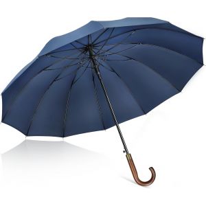 Parapluie Canne 12 Côtes,120cm Grand Parapluies Manche Bois,XXL Ombrelle Solide Tempete Résistant 2 Personnes,Umbrella Golf Automatique Homme Femme - Neuf