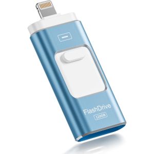SUBZONAL-Cle USB iPhone, Clé USB C 128 Go Apple MFI Certifié, 3 en 1 Cle USB pour iPhone/iPad/Type C/Android/PC, Stockage Externe Haute Vitesse Clef USB Transfert Photos, Vidéos, Films(Bleu Clair) - Neuf