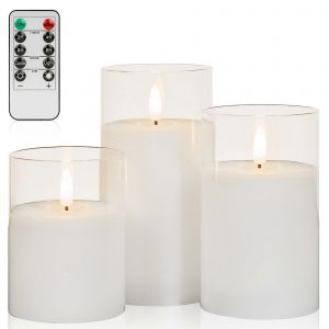 Vacillante des Bougies sans flamme Avec T&eacute;l&eacute;commande, Piles Bougies LED Avec Minuterie, Blanc, Verre transparent, D&eacute;cor de Chambre &agrave; coucher - Neuf