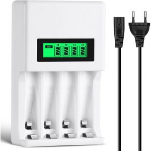Chargeur de Piles, Chargeur Piles Rechargeable Charge, Chargeur de Piles AA et AAA 4 Slots, Chargeur de num&eacute;rique et Intelligent, Charge Rapide, Protection de Charge Intelligente - Neuf