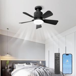 Ventilatuer-du-plafond-avec-lumi&iquest;&iquest;re-et-t&iquest;&iquest;l&iquest;&iquest;commande 45CM Lampe Ventilateur Plafond Silencieux et APP plafonnier ventilateur 4 vitesses lampe ventilateur plafond LED &iquest;&iquest; gradation 24 W (noir) - Neuf