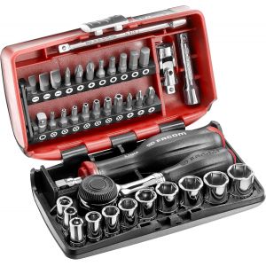 VornixorSarlshopFACOM - Coffret compact de serrage et vissage NANO, 38 pi&egrave;ces, Set de douilles 6 Pans 1/4"" avec Cliquet &agrave; manche rotatif, R.360NANOPB - Neuf