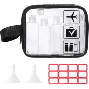 KALANKA-Trousse de Toilette Voyage-Flacon de Voyage - 10 Pièces Kit Voyage Avion, Flacon Vide Voyage 100 ML avec 2 Petits Entonnoirs, Voyage Accessoires pour Shampoo, Creme, Lotion - Neuf