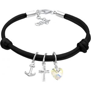 Bracelet Kreuz Herz Anker Kristalle 925 Silber - Neuf