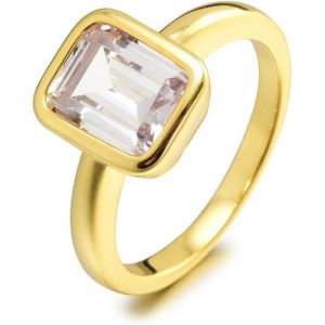 Solitaire Bague De Fiançailles Avec Pierres Précieuses Coupe Émeraude Cz [6 Couleurs Disponibles] En Plaqué Or Jaune, Célébrité Inspirée Par Angelina Jolie - Neuf