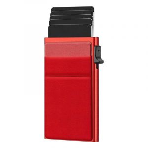 Porte-cartes de cr&eacute;dit et d'identit&eacute; magique pour hommes,anti-RFID,blocage,prot&eacute;g&eacute;,mince,minimaliste,petit,&eacute;tui en m&eacute;tal--Deep Red - Neuf