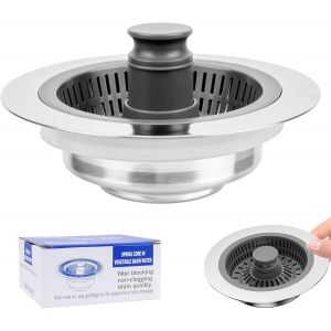 Jgd-3 En 1 Filtre Evier Cuisine, Cr&eacute;pine Bouchon Evier Cuisine En Acier Inoxydable, Filtre Lavabo, Passoire Eviers, Grille Bouchon &Eacute;vier Cuisines Pour Diam&egrave;tre 71-85 Mm, Profondeur > 43 Mm - Neuf