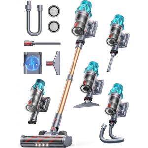 VornixorSarlshopAspirateur Balai sans Fil, 50kPa/600W/65Min Aspirateur sans Fil Puissant avec Tuyau Extensible 1m, Brosse Canap&eacute;, Recharge Murale, &Eacute;cran Tactile pour Poils d&iquest;Animaux Tapis Sols Durs e - Neuf