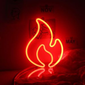 Enseigne Murale Néon Flamme Rouge, Enseigne Led, Allume Le Feu, Veilleuse Néon Pour Chambre, Bar, Restaurant, Boutique, Décoration D'intérieur - Neuf