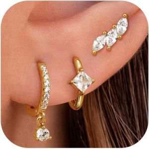 Kal-Paires Boucles D'oreilles Femme Argent 925 Plaqu&eacute;es Or 14k Cr&eacute;oles Boucles D'oreilles Zircon Papillon Piercing Oreille Cartilage Boucles D'oreilles Femme Or Pour Piercings Multiples - Neuf