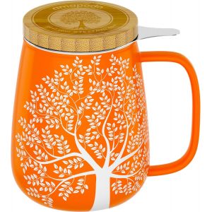 Lot De Tasses &Agrave; Th&eacute;,En Porcelaine,Avec Couvercle Et Tamis,600 Ml,Xxl,Orange,Sans Plastique - Neuf