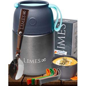 Bo&icirc;te Isotherme 500 Ml En Acier Inoxydable De Qualit&eacute; Sup&eacute;rieure, R&eacute;cipient Alimentaire Anti-Fuite Cafe Chaud Ou Froid (Gris/Bleu 500 Ml) - Neuf