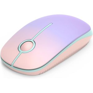 KALANKA-Souris sans fil 2,4 G avec 1600 DPI pour PC/ordinateur portable/MacBook/Linux, 3 boutons silencieux, pour droitiers et gauchers, autonomie de la batterie de 18 mois (rose et violet) - Neuf