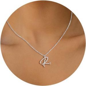 Kal-Collier Lettre Initiale Femme Argent Or Initiale A-Z Coeur Pendentif Collier Acier Inoxydable Personnalisé Nom Collier Longueurs Ajustable 45+5cm Cadeau Personnalisé Femme - Neuf