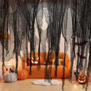 Cauc-1,5 X 7,6 M - Gaze De Décoration D'halloween - Tissu Effrayant - Décoration D'halloween Pour Les Portes, Les Rideaux De Douche, Les Vérandas, Les Ponts, Les Fenêtres, Les Portails, Les Accessoir - Neuf