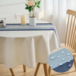 Eryi-Nappe De Table Rond 140 X 140 Cm Blanche Tissu Nappe Anti Tache Impermeable, Nappe En Lin Lavable Facile À Laver Et Repasser Nappe Rectangle Pour Jardin En Plein Air Table À Manger - Neuf