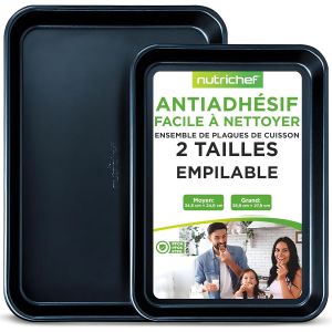 SUBZONAL-NutriChef Plaque à Biscuits - Ensemble de Plaques de Cuisson Antiadhésives - Plateau Four en Acier au Carbone - Taille Grande et Moyenne - Bleu - Neuf