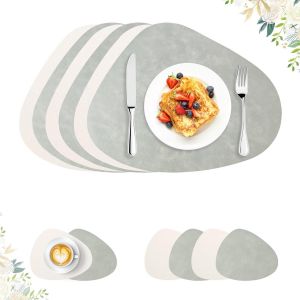 Sjzg-Lot De 6 Set De Table Lavable Ovale, Imperm&eacute;able Set De Table Rond Cuir Pu, Set De Table Et Dessous De Verre Set De Table Antid&eacute;rapant Sets De Table R&eacute;sistant &Agrave; La Chaleur Placemats - Neuf