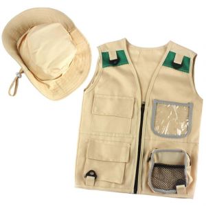 Kit d'ext&eacute;rieur,gilet et chapeau kaki pour jeune enfant Confortable et durable Explorer Costume Jouet de jeu de r&ocirc;le - Neuf
