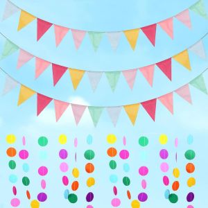 Lot De 5 Guirlandes De Fanions D'extérieur Résistantes Aux Intempéries,Drapeaux Triangulaires Multicolores,Pour Décorations De Fêtes D'anniversaire,De Mariages Et De Rentrée Scolaire - Neuf